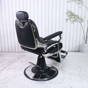 Chaise de barbier hydraulique inclinable rétro pour hommes en gros, chaise de barbier en cuir avec cadre en métal pour salon - Product Image 6
