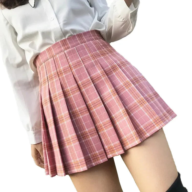 New Fashion Women Plaid Summer Skirt 2021 High Waist Stitching Student Pleated Skirts Cute Sweet Girls Dance Mini Skirt