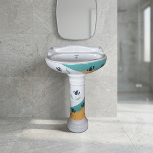 Nouvel Arrivage Vinus Ensemble de Lavabo sur Pied en Céramique Noir Blanc Design Côtier Coloré pour Salle de Bain - Product Image 3
