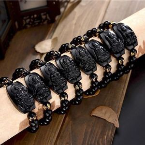 Bracelet en Obsidienne Chinoise 10mm, Bracelet en Obsidienne Noire, Breloques Zodiaque Chinois, Dieu, Bouddha, Protecteur, Bracelet en Cristal pour Hommes - Product Image 2