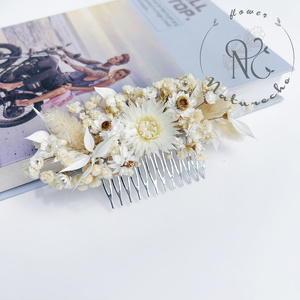 Đầy Màu sắc cô dâu Lược Hoa Khô mùa hè đám cưới bảo quản hoa Tóc Lược tóc cô dâu phụ kiện mộc mạc đám cưới Hoa tóc - Product Image 4