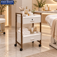 Chariot de spa professionnel, chariot de salon de beauté, chariot d'esthéticienne mobile avec 2 tiroirs, étagère ouverte, serrure et roulettes