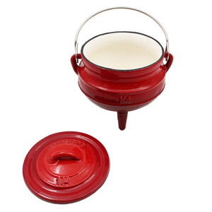 Potjie Pot en fonte émaillée rouge, durable, sain, non toxique, à trois pieds, pour cuisson suspendue - Product Image 3