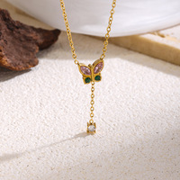 Pendentif Papillon en Zircon Coloré, Collier Délicat en Forme de Y, Bijoux Minimalistes Modernes, Vente en Gros TGXL14657