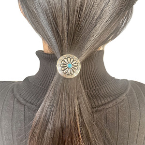 Accessoires <span class=keywords><strong>de</strong></span> cheveux Western pour femmes Turquoise Squash Blossom Hairband Tie Ponytail Holder Western Concho Pony Tie Hair Tie - Product Image 3