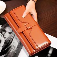 Dompet Kartu Wanita Vintage Kulit PU Panjang dengan Kancing, Tahan Air, Motif Permen, Multifungsi, Kapasitas Besar