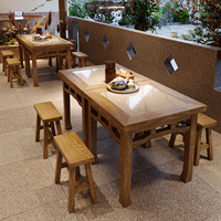 Meubles de restaurant chinois traditionnels en bois massif, bancs, tables, chaises, mobilier commercial durable et écologique, modèle Youmu Shiguang