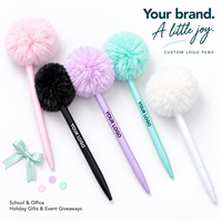 Stylos à bille personnalisés avec pompon moelleux et logo sur mesure – Papeterie personnalisée pour l'école, le bureau et les cadeaux promotionnels