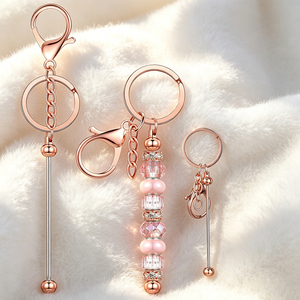 Rose Gold Metal Beaded Keychain Colorful Stone Bead Design Spring Hook Keyring Fashion Daily Bag <b>Key</b> Accessory For Women - Product Image 4