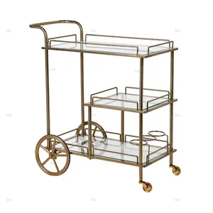 Hotel Restaurant Heimküche Trolley Luxus Oldtimer Gold Metall Eisen 3-Stufen Wein Trinken Speisen Tee Servieren Bar Cart