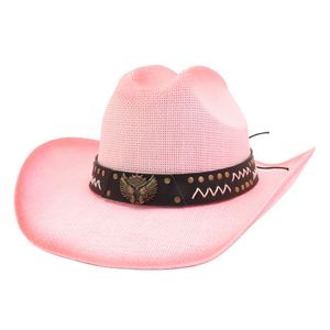 Sombrero de paja N50 estilo casual occidental hecho a mano con ala ancha y cinturón de cuero para pesca al aire libre - Product Image 4