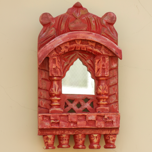 Marco de espejo de madera Angustia Jharokha hecho a mano pintado a mano decoración de pared colgante de pared - Product Image 1