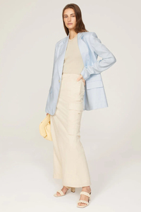 Fabrication de vêtements haut de gamme sur mesure OEM, blazer classique sur mesure, revers cranté, manches longues, mélange de <span class=keywords><strong>lin</strong></span> uni, <span class=keywords><strong>veste</strong></span> pour <span class=keywords><strong>femme</strong></span> - Product Image 2