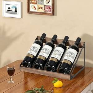 Estante para Vino de Madera y Metal, Soporte Inclinado para Botellas de Vino de Escritorio, Estante de Almacenamiento y Exhibición de Botellas de Vino para Mesa, para Cocina y Hogar - Product Image 2