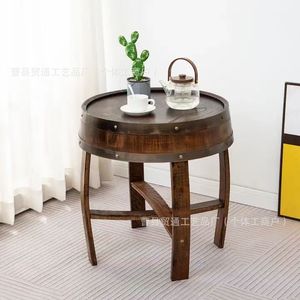 Mesa de centro de madera maciza redonda hecha a mano para sala de estar, mesa auxiliar para uso doméstico, balcón, estilo chino - Product Image 1