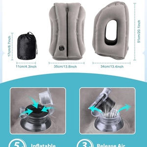 PVC <b>Inflatable</b> Flocking Neck Pillow Two Size Three Colors for Travel Trains <b>Cars</b> and Office Napping Supports Head and Chin - Product Image 3