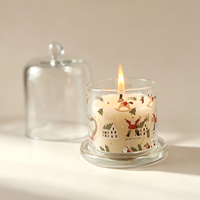 Ensemble de bougies cloche en verre en cire de paraffine imprimées thème Village de Noël Ramadan, avec couvercle en dôme, pour aromathérapie festive et décoration de fêtes