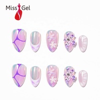 Ongles à presser 3D floraux mignons, effet aurore brillant, en gel souple, 32 pièces, réutilisables, style salon, avec colle, vente en gros