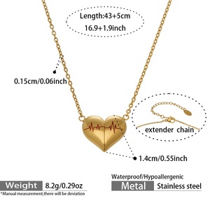 Collier pendentif personnalisé en forme de ligne ECG, plaqué or PVD, chaîne en acier inoxydable, bijoux minimalistes pour couple, pour lui et pour elle - Product Image 5