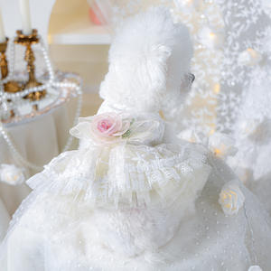 White Lace Pet Princess Dress with Pink Rose Wedding &amp; Party Tulle <strong>Gown</strong> for Small <strong>Dogs</strong> Vintage Flower Wedding Dress Pet Clothes - Product Image 1