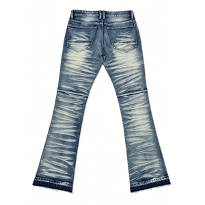 Cool <b>Vintage</b> Washed Slim Fit Men <b>Flare</b> Denim Pants Retro Faded Streaky Texture Bootcut <b>Jeans</b> for Street Hip Hop Daily Fashion - Product Image 6