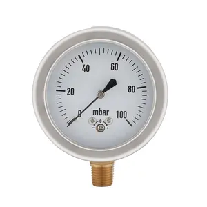 Wholesale Manometer 2.5'' 63mm Dial 1/4''NPT Lower Mount Customized Capsule Pressure Gauge With Polished Stainless Steel Case