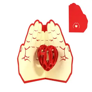 3D Amor Criativo na Mão Doce Valentine Pop Up Cartão para a Idéia Presente do Dia das Mães do Aniversário do Marido Esposa para Mulheres Homens
