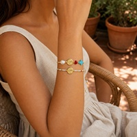 Pulsera de Cuentas Go2boho con Cruz, Chapada en Oro de 18K, Piedra Natural, Joyería Religiosa Unisex para Regalo