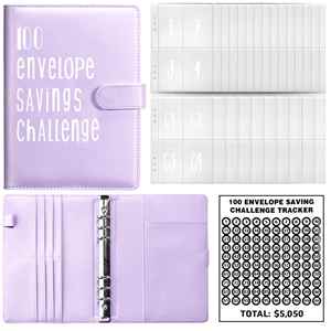 Libreta Personalizada con Logotipo, Tapa Dura de PU A5, Anillas, 100 Sobres para el Reto de Ahorro de Dinero, Cierre de Broche de Cuero - Product Image 3