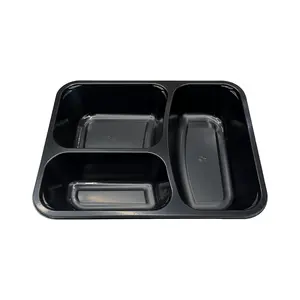 CPET Food Tray Factory 3 Compartment Plastic CPET Tray Black Meal Prep Containers