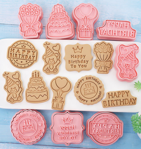 Sinh Nhật 8 Mảnh Set Nhựa Cookie Cắt Dập Nổi Khuôn Bánh Quy 3d Báo Chí Diy Fondant Công Cụ Làm Bánh Cookie Cookie - Product Image 5