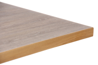 Plateau de table rectangulaire moderne en HPL Formica USA, finition grain de bois gris avec bordure en bois naturel, pour salle à manger intérieure ou café