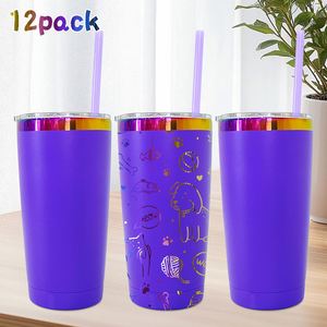 12pack Custom logo Laser Engraving <b>rainbow</b> Plated 20oz Insulated Stainless Steel Car <b>Mugs</b> Water Bottle with Slide Lid - Product Image 1