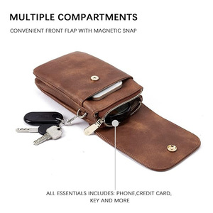 Sac de téléphone pour femme avec protection RFID, fermeture éclair, rabat vertical, portefeuille long en cuir véritable, bandoulière pour les voyages d'affaires - Product Image 3