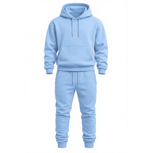Ensemble de survêtement en molleton bleu ciel pour homme personnalisé, sweat-shirt à capuche et pantalon de jogging, vêtements de sport décontractés - Product Image 1