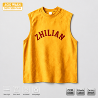 Camiseta sin mangas ZHILIAN con lavado ácido, efecto desgastado y borde sin rematar, para hombre, estilo muscle tee, cuello redondo, oversize, streetwear, 180 gramos, venta al por mayor, OEM