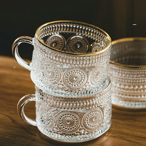 Vasos de café helado vintage de 15 <span class=keywords><strong>oz</strong></span>, tazas de vidrio en relieve transparente, tazas de vidrio con asas para fiestas de picnic - Product Image 4