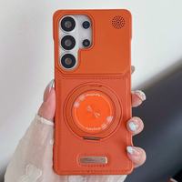 Casing Ponsel Kulit PU Tanpa Bingkai Mewah dengan Magnet untuk Samsung S26 S23 S24 S25 Ultra Dengan 360 °   Casing Pelindung Anti Benturan Ring Stand Hard PC