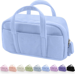 Trousse à crayons en velours côtelé souple avec fermeture éclair Trousse à crayons de grande capacité Sac à crayons personnalisé avec poignée - Product Image 3