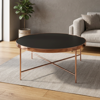 Table basse ronde moderne en fer avec plateau en verre trempé rouge cuivre et noir de 5 mm pour le mobilier de salon SCE TB-393