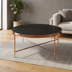 Modern Round Iron Coffee <b>Table</b> with Red Copper & Black 5mm Tempered Glass Top for Living Room Furniture SCE TB-393 - Product Image 3