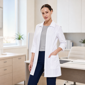 Camice da Laboratorio con Zip Frontale e Logo Personalizzato, Manica Tre Quarti, Colletto a Punta, per Farmacia, Odontoiatria, <span class=keywords><strong>Estetica</strong></span>, Clinica Veterinaria - Product Image 2