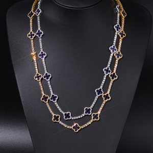 NUOYA Collar Gargantilla de Tenis Iced Out con Trébol de Cuatro Hojas y Circonitas Cúbicas para Mujer, Cadena de Tenis Bañada en Oro, Joyería Fina de Hiphop - Product Image 6