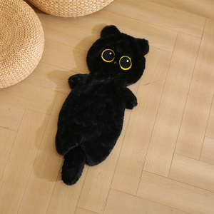 Dessin animé chat couette poupée noire coquille en cuir semi-fini Long oreiller coquille en cuir lavé jouet en peluche semi-fini - Product Image 3