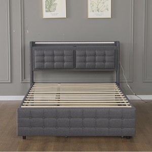 <span class=keywords><strong>Lit</strong></span> rembourré en tissu velours avec éclairage LED, <span class=keywords><strong>lit</strong></span> <span class=keywords><strong>gigogne</strong></span> et rangement - Product Image 1