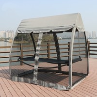 Lit suspendu moderne en métal pour l'extérieur, avec support de hamac et moustiquaire, lit double pour patio, jardin, cour et parc