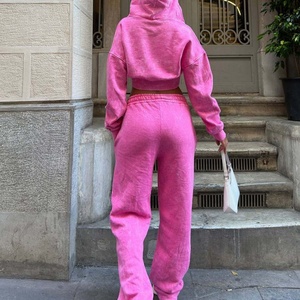 Ensemble sweat-shirt et pantalon de survêtement personnalisé avec logo OEM, 100 % coton French Terry, couleur unie, effet délavé vintage, pour femmes - Product Image 3