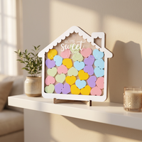 Boîte à messages en bois contreplaqué 'Home Sweet Home' avec cœurs colorés en acrylique, décoration de table, vente en gros