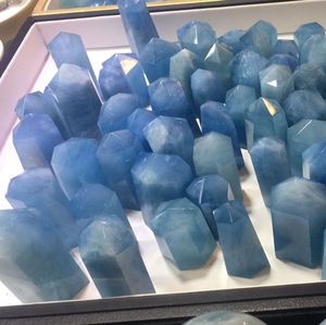 Bacchetta curativa blu naturale all'ingrosso della torre del quarzo dei punti di cristallo del Gmetone dell'acquamarina per la decorazione domestica - Product Image 5