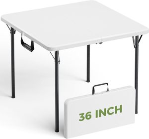 Mesa Plegable Cuadrada Blanca de HDPE de Alta Calidad de 36 Pulgadas, Mesa de Picnic Plegable con Altura Ajustable para Campamento y Eventos al Aire Libre - Product Image 1
